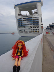 Size: 3456x4608 | Tagged: safe, sunset shimmer, better together, equestria girls, cruise ship, doll, irl, photo, singapore, toy