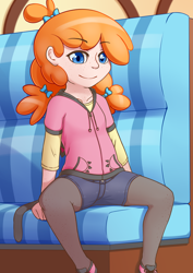 Size: 2480x3508 | Tagged: safe, artist:fearingfun, derpibooru import, pumpkin cake, human, clothes, female, humanized, older, sitting, smiling, solo