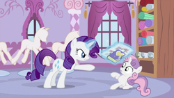 Size: 994x559 | Tagged: safe, screencap, rarity, sweetie belle, pony, unicorn, ponyville confidential, diary, newspaper