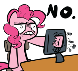 Size: 1100x1000 | Tagged: safe, artist:ocarina0ftimelord, pinkie pie, earth pony, pony, computer, no, reaction image, screen punch