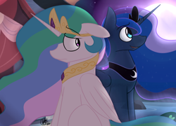 Size: 1024x737 | Tagged: safe, artist:aidraws, princess celestia, princess luna, alicorn, pony, regret, sad