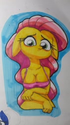 Size: 1836x3264 | Tagged: safe, artist:as177sd, fluttershy, anthro, breasts, female, hootershy, pixiv, solo, traditional art