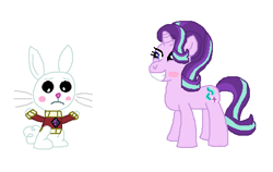 Size: 508x322 | Tagged: safe, artist:drypony198, angel bunny, starlight glimmer, pony, unicorn, blushing, clothes, female, interspecies, kite, male, shipping, starbunny, straight, sweater