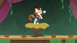 Size: 1280x720 | Tagged: safe, screencap, autumn blaze, sounds of silence, a kirin tale, curtains, hamilton, play, reference, tree