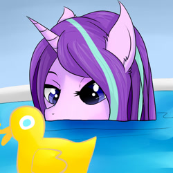 Size: 600x600 | Tagged: safe, artist:dashy21, starlight glimmer, pony, unicorn, female, mare, rubber duck, solo, wet mane