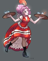 Size: 1024x1280 | Tagged: dead source, safe, artist:mikakitty, pinkie pie, human, humanized, saloon dress, solo, waitress, wild west