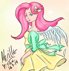 Size: 3529x3633 | Tagged: safe, artist:tomaco, fluttershy, human, humanized, solo, winged humanization