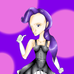 Size: 1000x1000 | Tagged: safe, artist:everetfaithh, rarity, human, butterface, clothes, dress, humanized, smiling, solo, uncanny valley, wat