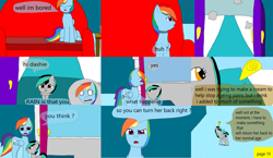 Size: 3648x2112 | Tagged: safe, artist:mellowbomb, derpibooru import, rainbow dash, oc, oc:closingrain, oc:doctor dextor wise, pegasus, pony, comic:calamity fateful, 1000 hours in ms paint, dialogue