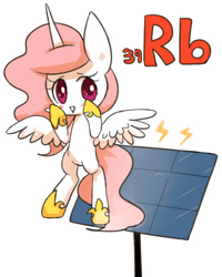 Size: 800x1000 | Tagged: safe, artist:joycall6, part of a set, princess celestia, alicorn, pony, series:joycall6's periodic table, blushing, flying, periodic table, rubidium, solar panel, solo