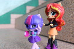 Size: 6000x4000 | Tagged: safe, artist:artofmagicpoland, sci-twi, sunset shimmer, twilight sparkle, better together, equestria girls, doll, equestria girls minis, raised finger, running, toy, ultra minis