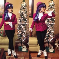 Size: 2042x2042 | Tagged: safe, artist:sarahndipity cosplay, snowfall frost, starlight glimmer, human, christmas, christmas tree, clothes, cosplay, costume, glasses, hat, holiday, irl, irl human, photo, spats, top hat, tree
