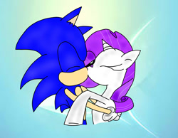 Size: 1024x793 | Tagged: safe, artist:pes-a-tron, rarity, pony, unicorn, crack shipping, crossover, crossover shipping, female, kissing, male, rarisonic, request, shipping, sonic the hedgehog (series), straight