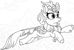 Size: 1757x1190 | Tagged: safe, artist:soctavia, autumn blaze, kirin, sounds of silence, cute, female, happy, jumping, sketch, solo