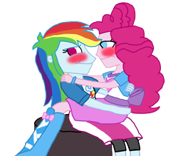 Size: 1846x1620 | Tagged: safe, artist:ktd1993, derpibooru import, pinkie pie, rainbow dash, equestria girls, blushing, clothes, female, lap sitting, lesbian, pinkiedash, shipping, simple background, smiling, transparent background