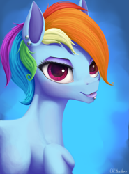 Size: 1601x2160 | Tagged: safe, artist:oneofyouare, derpibooru import, rainbow dash, pegasus, pony, alternate hairstyle, piercing, solo