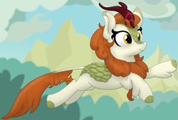 Size: 1757x1190 | Tagged: safe, artist:soctavia, autumn blaze, kirin, sounds of silence, cute, female, happy, jumping, solo