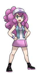 Size: 857x1669 | Tagged: safe, artist:kianamai, pinkie pie, human, clothes, cropped, crossover, humanized, miniskirt, pokémon, skirt, solo, vest