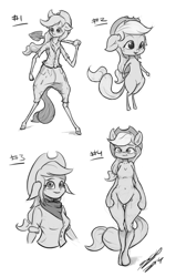 Size: 805x1262 | Tagged: safe, artist:assasinmonkey, applejack, anthro, unguligrade anthro, ambiguous facial structure, monochrome, solo, wide hips