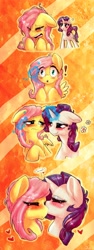 Size: 1488x3975 | Tagged: safe, artist:dimwitdog, fluttershy, rarity, pegasus, pony, unicorn, blushing, crying, eyes closed, female, flarity, heart, kiss on the cheek, kissing, lesbian, magic, mare, open mouth, shipping, wide eyes