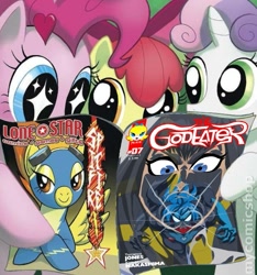 Size: 673x718 | Tagged: safe, artist:amy mebberson, artist:terry, edit, idw, apple bloom, pinkie pie, spitfire, sweetie belle, oc, oc:terry, earth pony, pony, comic book, cover, magazine, official comic, satsuki kiryuin