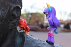 Size: 6000x4000 | Tagged: safe, artist:artofmagicpoland, sunset shimmer, twilight sparkle, twilight sparkle (alicorn), alicorn, human, equestria girls, climbing, doll, equestria girls minis, eqventures of the minis, gerald cieślik, poland, statue, toy