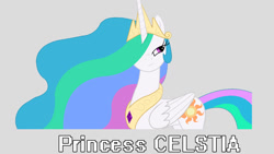 Size: 1366x769 | Tagged: safe, princess celestia, alicorn, pony, crown, female, horn, mare, multicolored mane, multicolored tail, solo, wallpaper, white coat, white wings, wings
