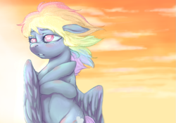 Size: 1019x713 | Tagged: safe, artist:colorlesscupcake, derpibooru import, rainbow dash, pegasus, pony, female, gradient background, mare, solo