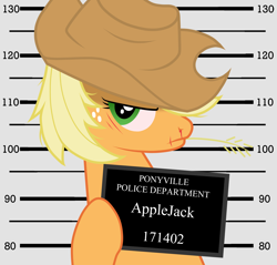 Size: 1782x1706 | Tagged: safe, artist:jennieoo, applejack, earth pony, pony, blood, cut, female, height scale, mare, mugshot, solo, straw in mouth