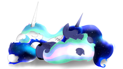 Size: 4160x2340 | Tagged: safe, artist:spacekut, princess celestia, princess luna, sunburst, alicorn, pony, cuddling, cute, ear fluff, eyes closed, female, floppy ears, hoof fluff, hug, lunabetes, mare, missing accessory, smiling, snuggling, sunbetes, tail hug, tail pillow