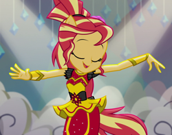 Size: 1360x1069 | Tagged: safe, screencap, sunset shimmer, dance magic, equestria girls, spoiler:eqg specials, alternate hairstyle, beautiful, clothes, cute, dancing, eyes closed, female, ponied up, shimmerbetes, skirt, smiling, solo