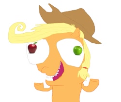 Size: 971x823 | Tagged: safe, artist:supmandude, applejack, earth pony, pony, apple, apple eyes, eyes, simple background, solo, stylistic suck, wat, wingding eyes