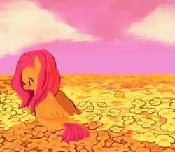 Size: 800x695 | Tagged: safe, artist:pongtang, fluttershy, pegasus, pony, flower, happy, solo