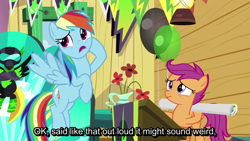 Size: 1280x720 | Tagged: safe, derpibooru import, screencap, rainbow dash, scootaloo, pegasus, pony, the washouts (episode), duo, female, filly, foal, mare, poster, subtitles