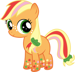 Size: 6203x6000 | Tagged: safe, artist:serenawyr, applejack, earth pony, pony, season 4, absurd resolution, female, filly, filly applejack, looking at you, rainbow power, simple background, solo, transparent background, vector, wingding eyes, younger