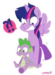 Size: 685x930 | Tagged: safe, artist:coggler, derpibooru import, spike, twilight sparkle, twilight sparkle (alicorn), alicorn, dragon, pony, female, mare