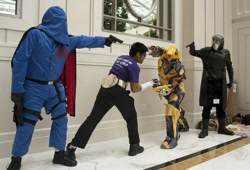 Size: 1000x679 | Tagged: safe, applejack, twilight sparkle, human, bumblebee, cobra commander, cosplay, g.i. joe, irl, irl human, katsucon, photo, rule 63, transformers