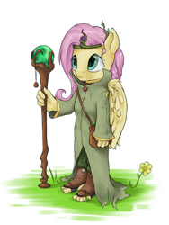 Size: 1000x1333 | Tagged: safe, artist:gikat, fluttershy, anthro, bag, clothes, coat, druid, flutterdruid, solo