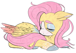 Size: 1023x726 | Tagged: safe, artist:ooyama-kun, fluttershy, pegasus, pony, female, mare, pink mane, solo, yellow coat