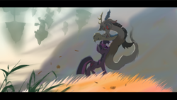 Size: 1136x640 | Tagged: safe, artist:black dog, derpibooru import, discord, twilight sparkle, angry, chaos