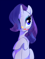 Size: 450x588 | Tagged: safe, artist:pan, rarity, pony, unicorn, mmmystery on the friendship express, cake, food, hair over one eye, simple background, solo
