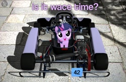 Size: 1394x904 | Tagged: safe, artist:coldbologna, artist:gtun3d, derpibooru import, twilight sparkle, cute, daaaaaaaaaaaw, filly, filly twilight sparkle, go kart, gran turismo, gran turismo 5, hnnng, looking up, solo, text, twiabetes, weapons-grade cute