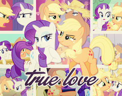 Size: 500x393 | Tagged: safe, applejack, rarity, earth pony, pony, unicorn, female, lesbian, rarijack, shipping