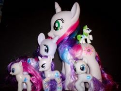 Size: 1014x760 | Tagged: safe, rarity, blind bag, bootleg, brushable, comparison, fashion style, filly, green hair, irl, photo, rainbow power, size comparison, styling size, toy
