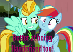 Size: 1018x720 | Tagged: safe, derpibooru import, edit, edited screencap, screencap, lightning dust, rainbow dash, pegasus, pony, the washouts (episode), op is a cuck