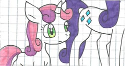 Size: 756x402 | Tagged: safe, artist:cmara, rarity, sweetie belle, pony, unicorn, female, filly, horn, mare, siblings, sisters, traditional art