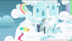 Size: 480x270 | Tagged: safe, derpibooru import, screencap, rainbow dash, pegasus, pony, castle sweet castle, animated, rainbow dash's house