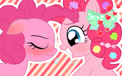 Size: 1920x1200 | Tagged: safe, artist:momo, pinkie pie, earth pony, pony, blushing, cute, diapinkes, duality, famihara