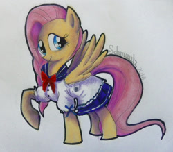 Size: 1600x1399 | Tagged: safe, artist:starlight-studio, fluttershy, pegasus, pony, clothes, sailor uniform, solo, traditional art