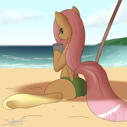 Size: 2000x2000 | Tagged: safe, artist:silverfox057, fluttershy, pegasus, pony, beach, bikini, clothes, solo, swimsuit, underhoof